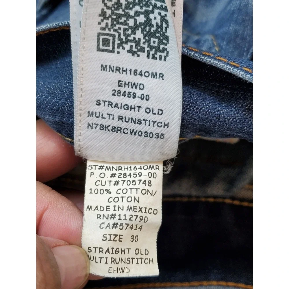 True Religion Men Jeans 30 Blue‎ Denim Straight Old Multi Runstitch Flap Pocket